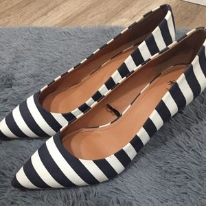 Navy Blue and White Stripped Heels